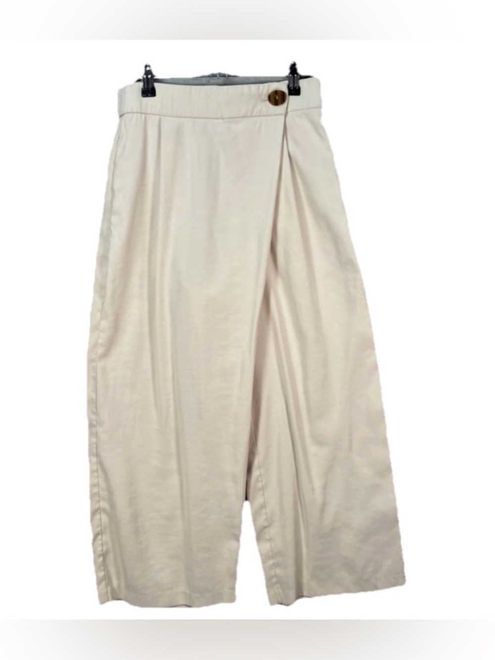 Zara Womens Size Large 
Cream Wrap High-Waisted
Cropped Wide-Leg Pants